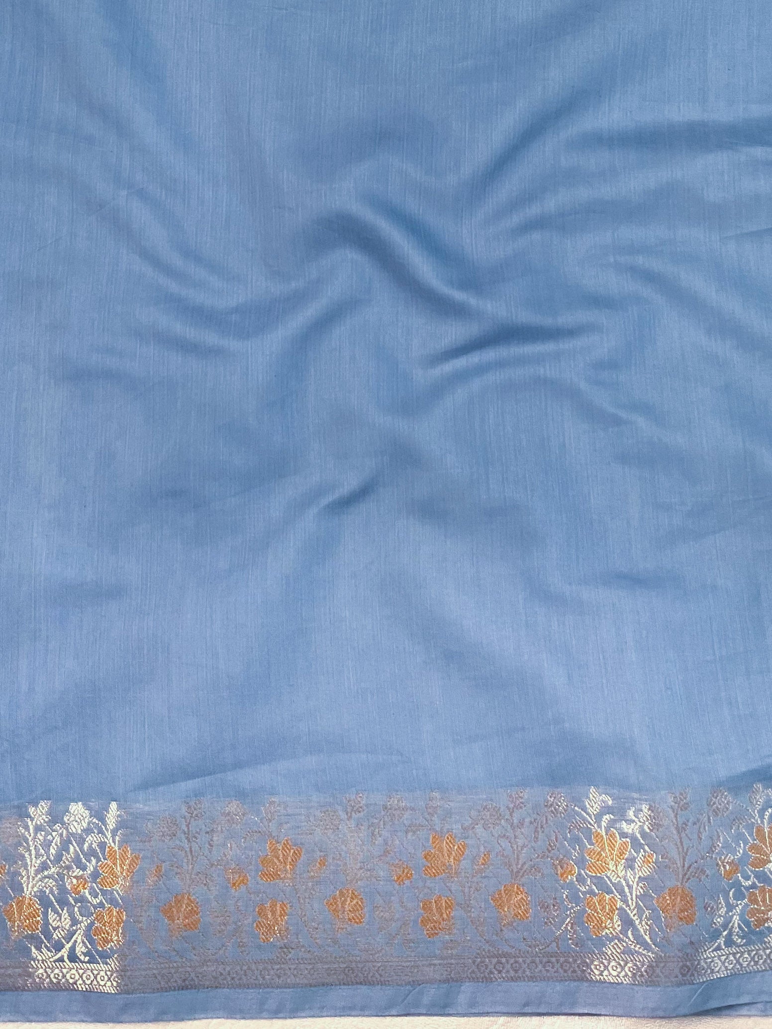 Banarasee Handwoven Cotton Silk Saree Zari Buti & Border-Light Blue