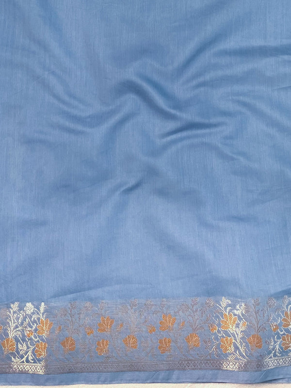 Banarasee Handwoven Cotton Silk Saree Zari Buti & Border-Light Blue
