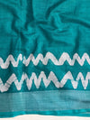 Bhagalpur Handloom Pure Linen Cotton Batik Pattern Saree-Teal Green
