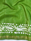 Bhagalpur Handloom Pure Linen Cotton Batik Pattern Saree-Light Green