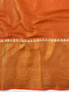 Banarasee Handloom Linen Saree With Mirror Work-Orange