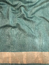 Bhagalpur Cotton Silk Ghichha Work Saree With Madhubani Print-Green & White
