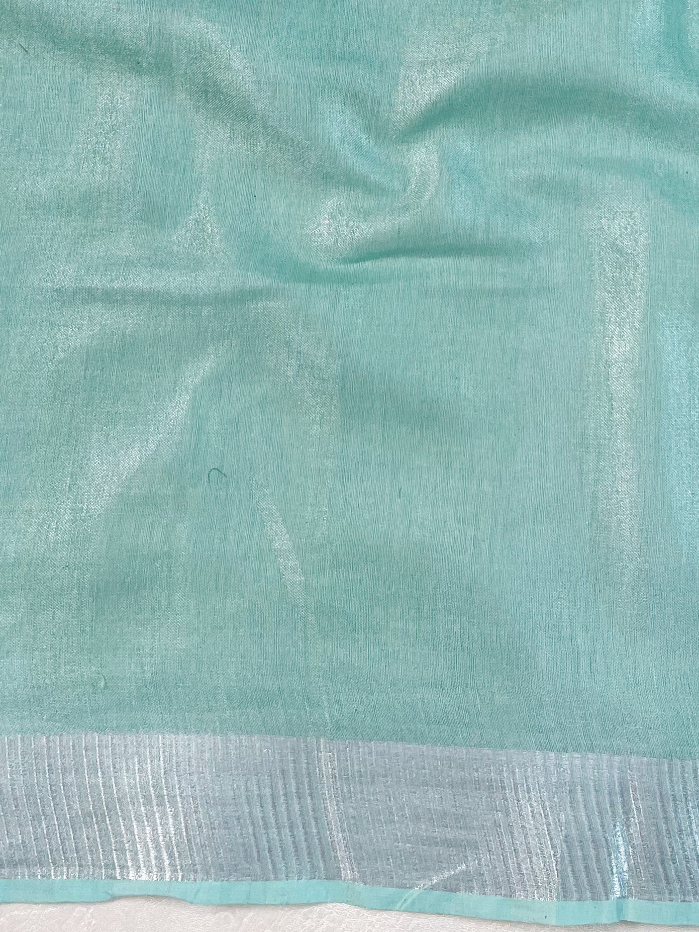 Banarasee Handloom Linen Saree With Mirror Work-Sea Green