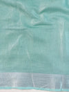 Banarasee Handloom Linen Saree With Mirror Work-Sea Green