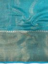Banarasee Handloom Linen Saree With Mirror Work-Green