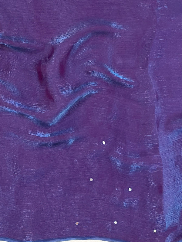 Banarasee Dual Shaded Chiffon Saree With Mirror Work-Violet