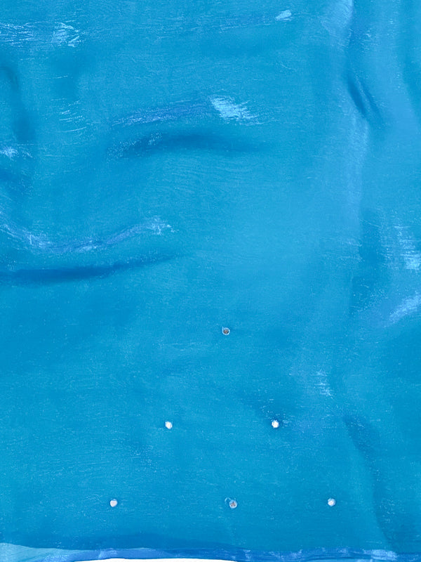 Banarasee Dual Shaded Chiffon Saree With Mirror Work-Teal Blue