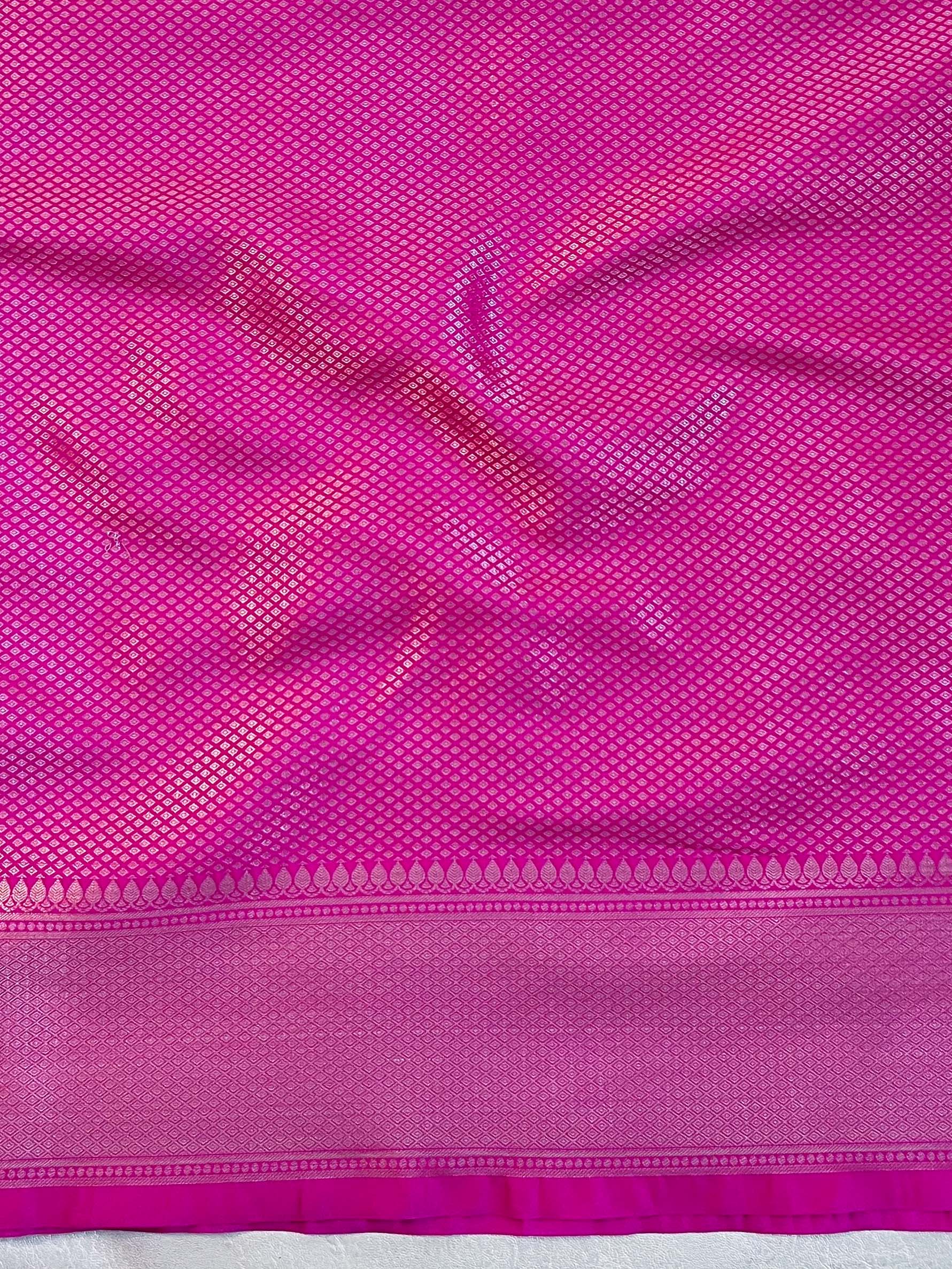 Banarasee Handwoven Semi Silk Saree With Zari Jaal Design & Lace-Pink