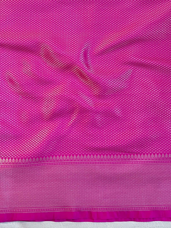 Banarasee Handwoven Semi Silk Saree With Zari Jaal Design & Lace-Pink