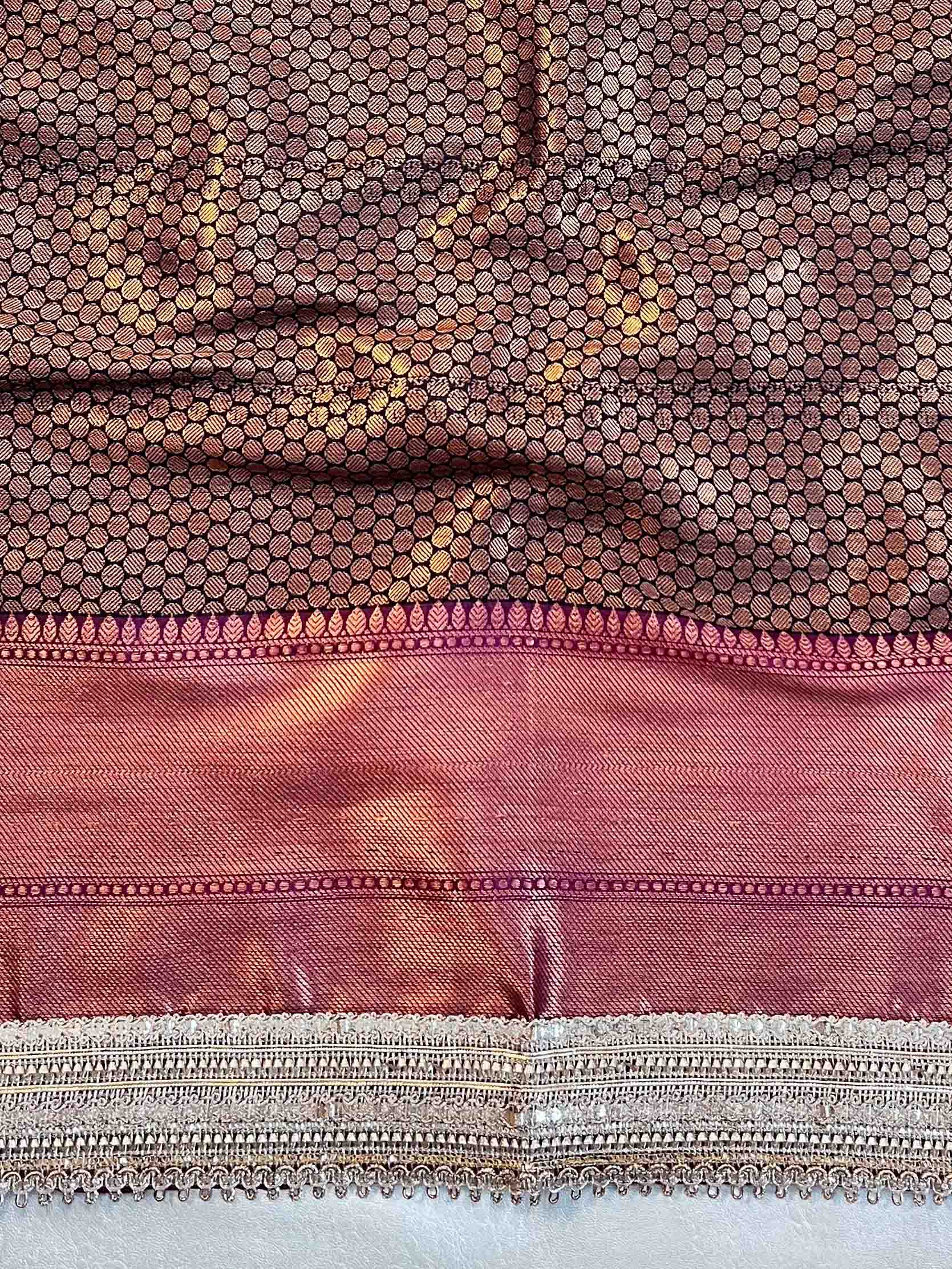 Banarasee Handwoven Semi Silk Saree With Zari Jaal Design Contrast Border & Lace-Black & Magenta