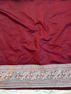 Banarasee Handwoven Semi-Katan Zari & Resham Weaving Floral Border Saree-Burgundy