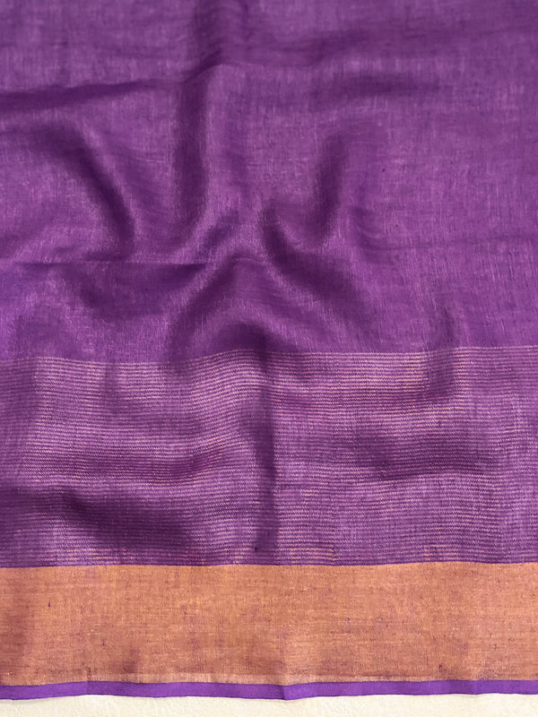 Banarasee Handloom Pure Linen Shine Saree-Multicolor