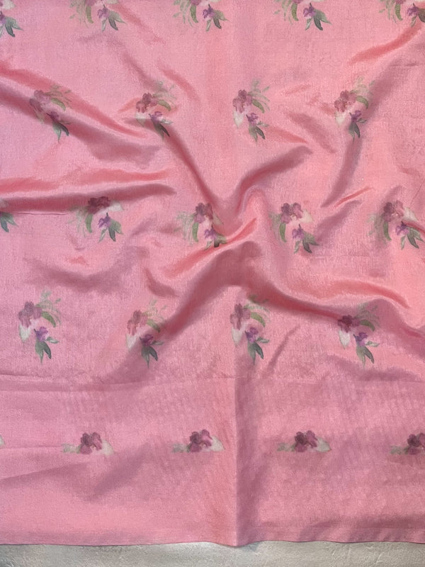 Banarasee Digital Printed Tissue Saree With Lace-Peach