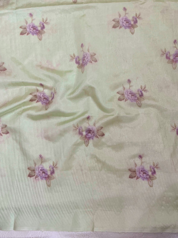 Banarasee Digital Printed Tissue Saree With Lace-Light Green