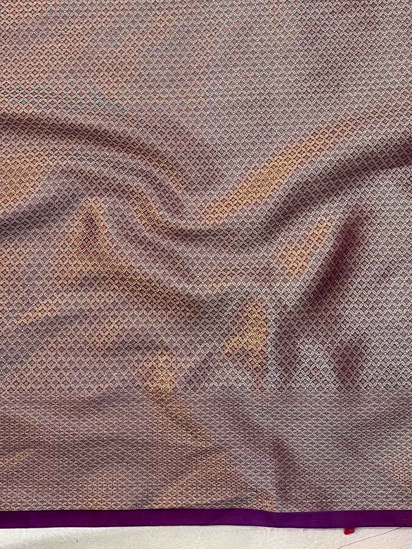 Banarasee Handwoven Semi Silk Saree With Zari Border-Violet