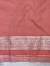 Banarasee Jamdani Cotton Saree With Zari Jaal Work & Floral Border-Peach