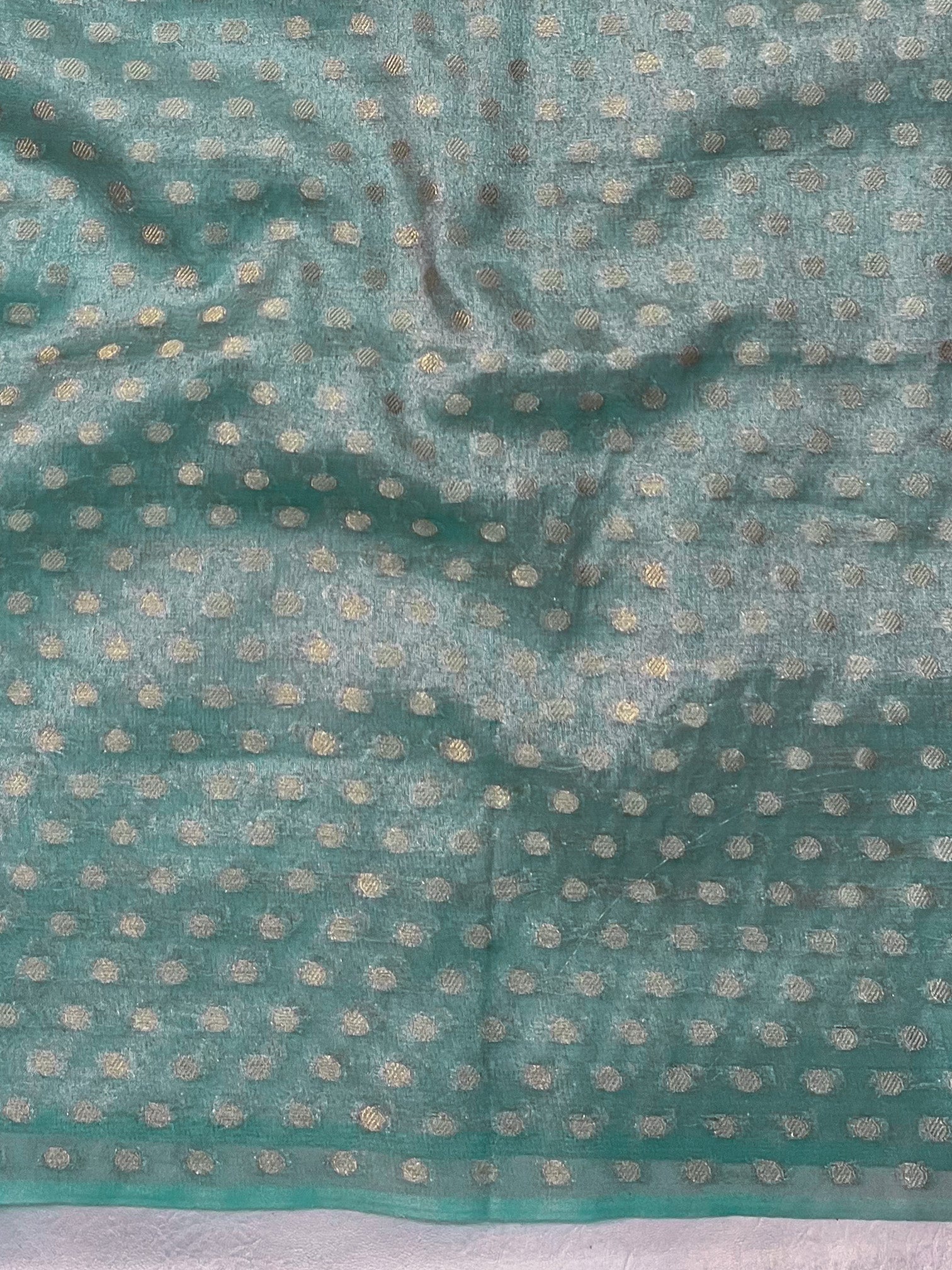 Banarasee Handwoven Tissue Saree With Zari Buti Design & Lace-Pastel Blue