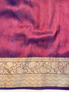 Banarasee Handwoven Plain Tissue Saree With Zari Border & Lace-Maroon(Purple Tone)
