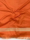 Banarasee Handloom Semi Katan Silk Saree With Zari Buti Work & Contrast Border-Cream & Orange