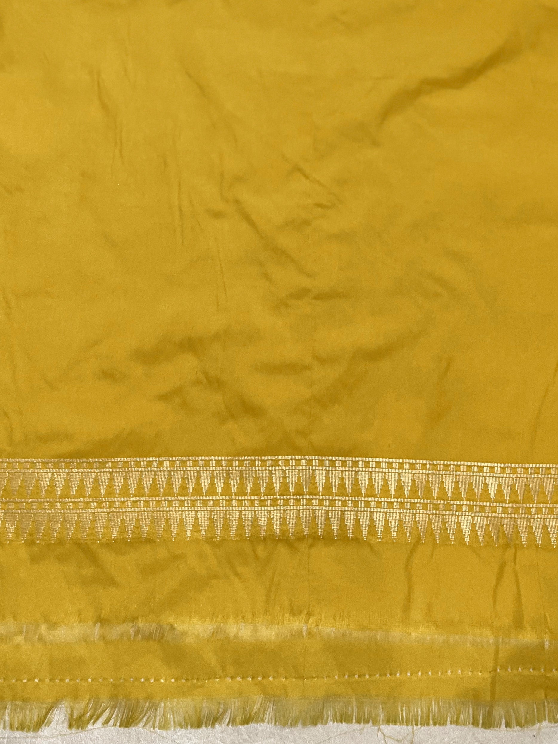 Banarasee Handwoven Semi Katan Saree With Zari Buta Design & Plain Border-Yellow