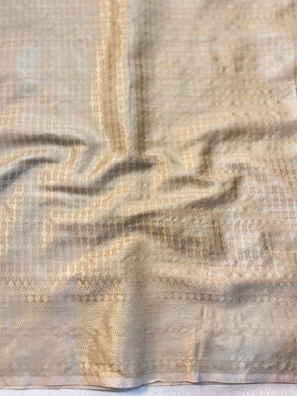 Banarasee Handwoven Semi Silk Saree With Zari Jaal Design & Lace-Beige