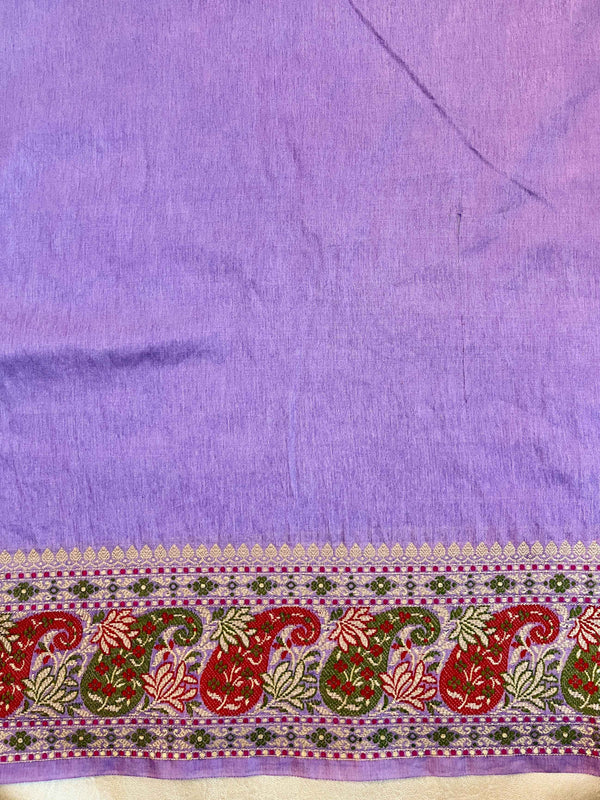 Banarasee Semi Muga Silk Saree With Resham & Zari Weaving-Pastel Purple