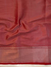 Banarasee Handwoven Semi Silk Saree With Zari Buti Design Floral Border & Lace-Red