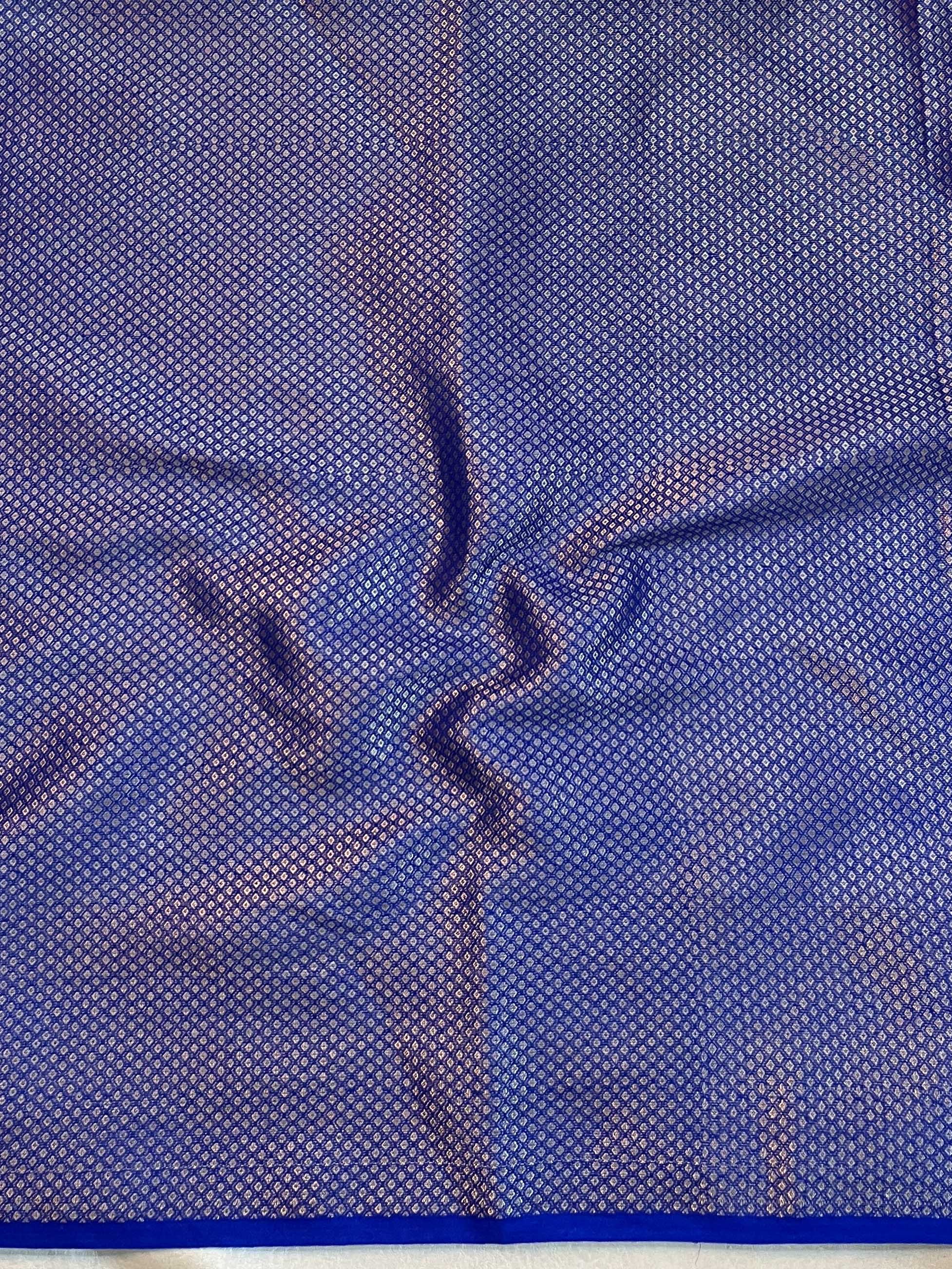 Banarasee Semi Silk Plain Saree With Silver Zari Floral Border-Royal Blue