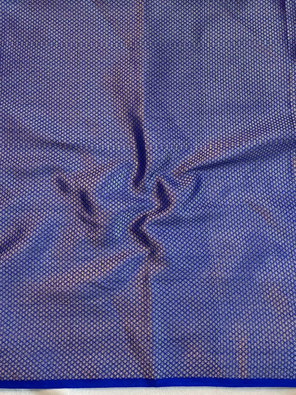 Banarasee Semi Silk Plain Saree With Silver Zari Floral Border-Royal Blue