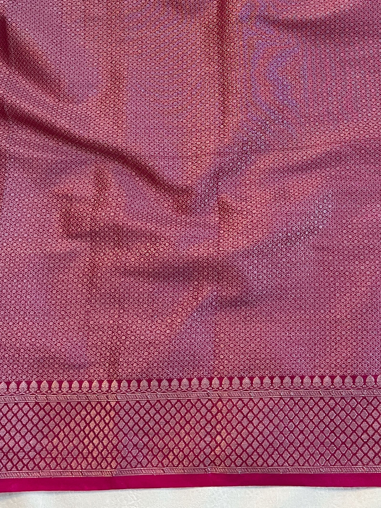 Banarasee Dual Color Semi Silk Saree With Zari Buti & Floral Border-Pink & Orange
