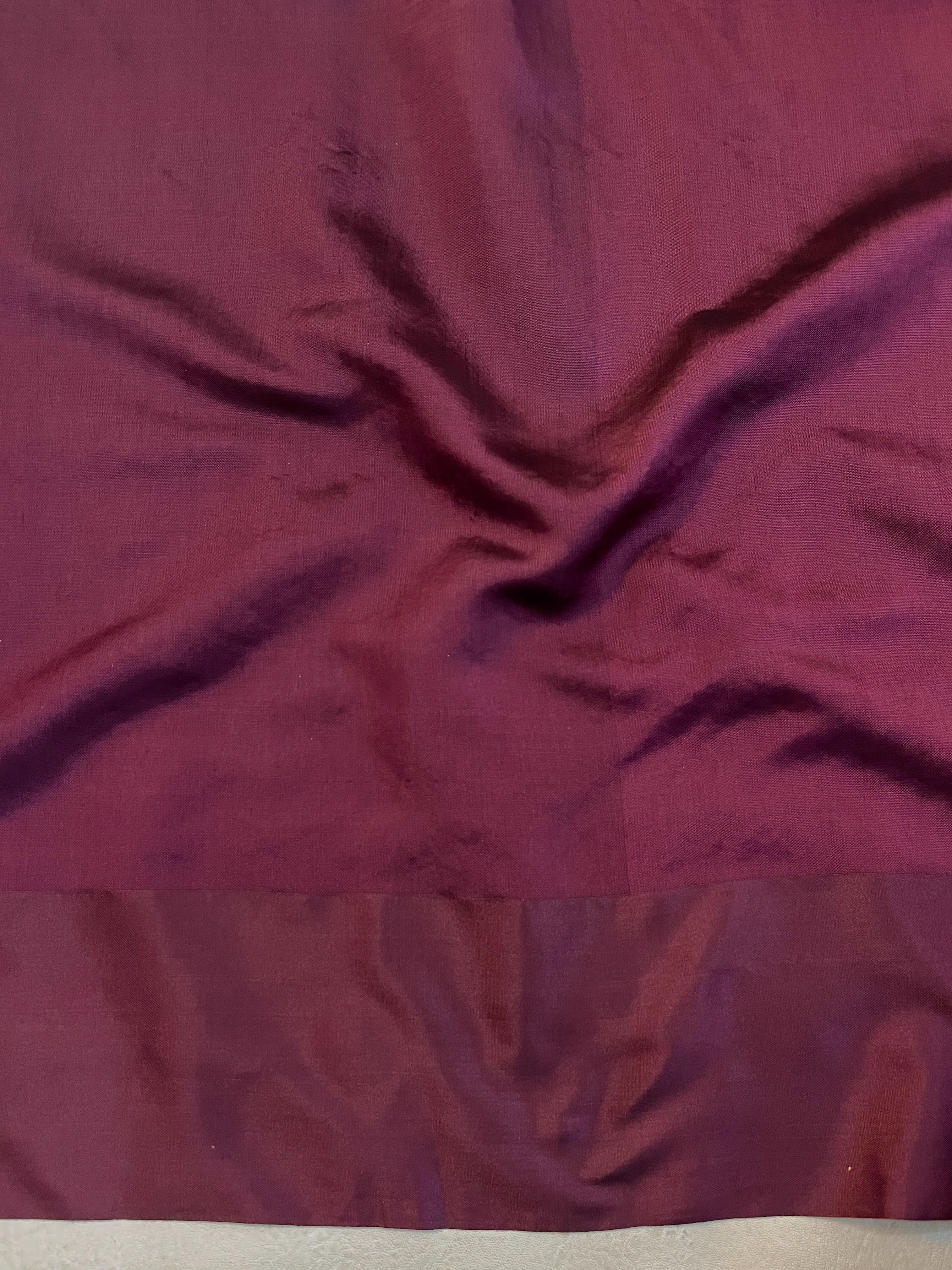 Banarasee Soft Tissue Saree With Stripes Design & Lace-Burgundy