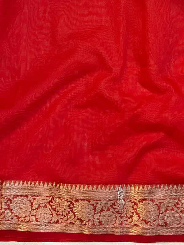 Banarasee Organza Saree With Zari Design Border & Lace-Multicolor