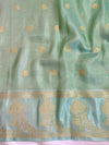 Banarasee Handwoven Soft Tissue Saree With Zari Border & Buti Design-Pastel Green