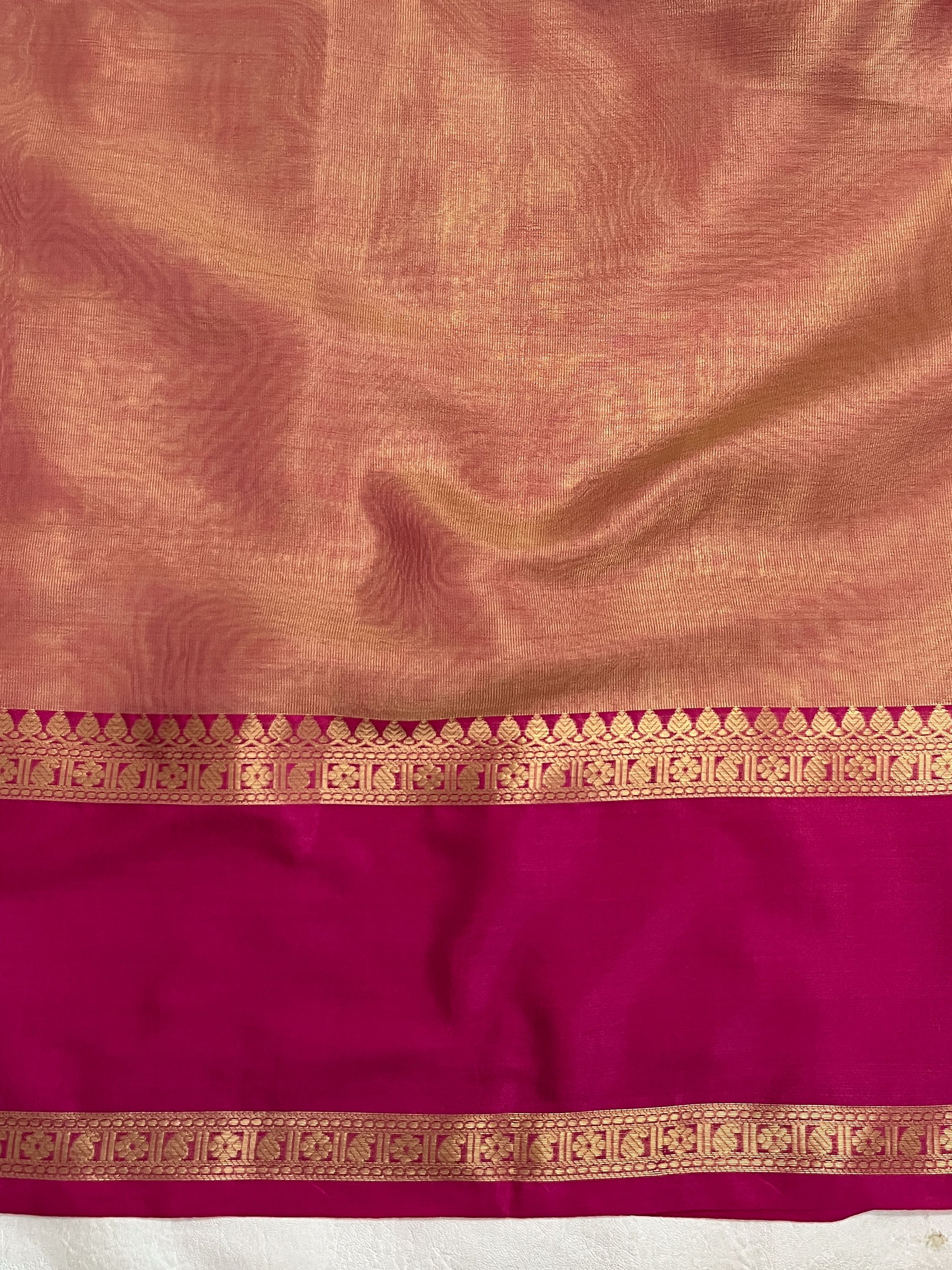 Banarasee Handloom Tissue Saree With Broad Contrast Border-Green & Pink