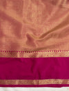 Banarasee Handloom Tissue Saree With Broad Contrast Border-Green & Pink
