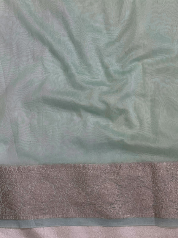 Banarasee Semi Georgette Saree With Resham Buta Design & Border-Mint Green