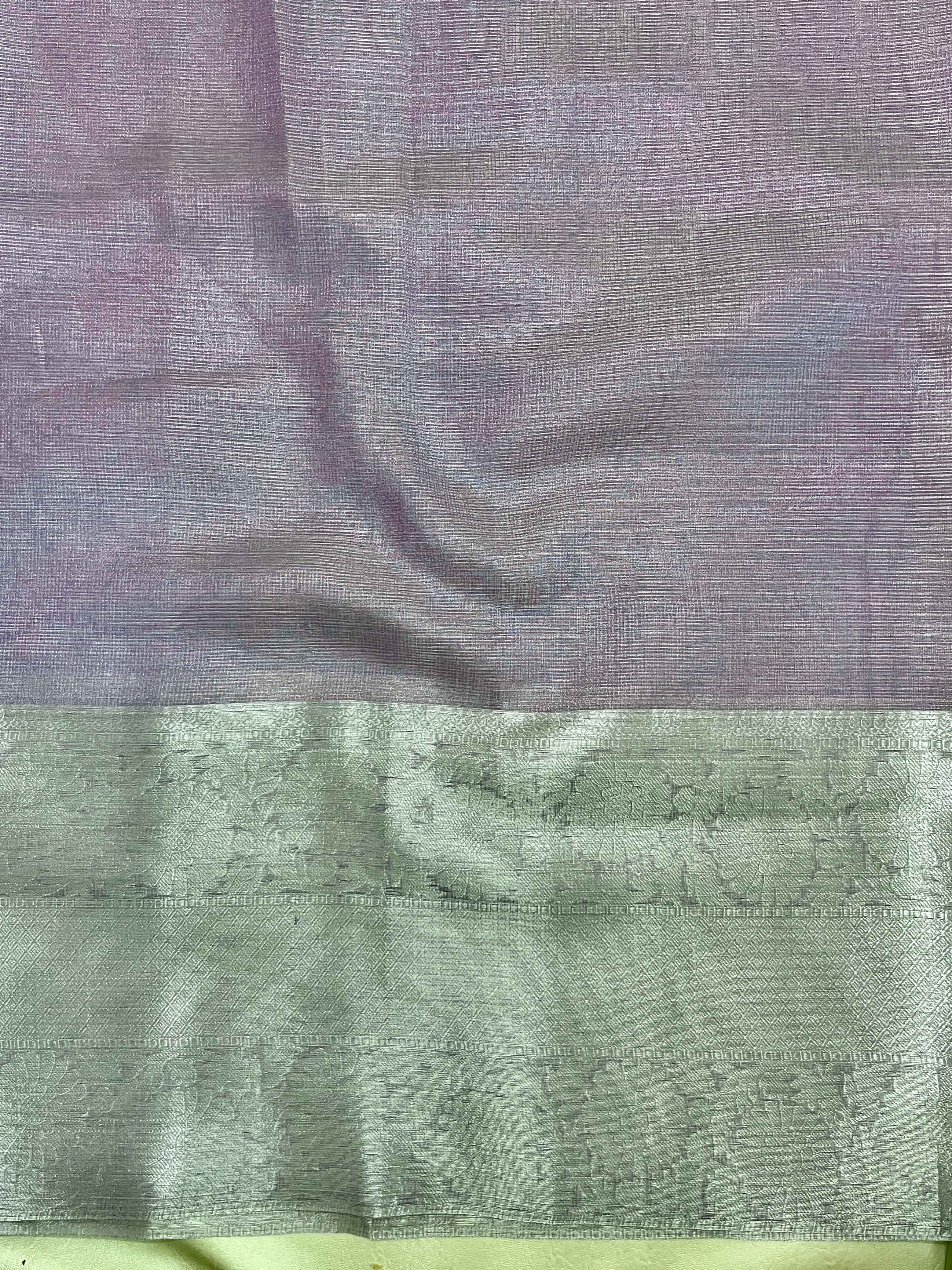 Banarasee Handloom Tissue Saree With Silver Zari Border-Lavender