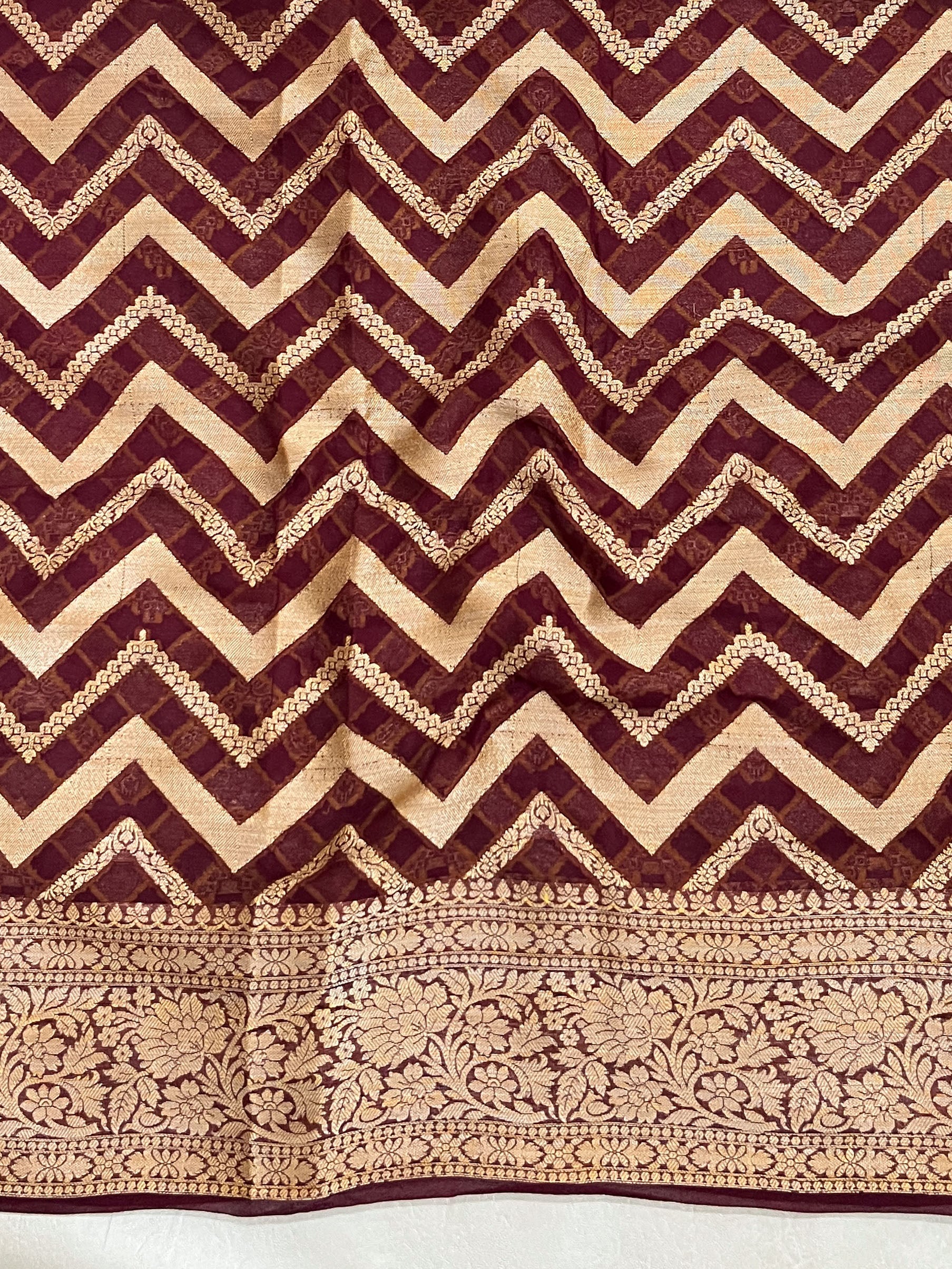 Banarasee Pure Chiffon Saree With Broad Zari Border-Maroon