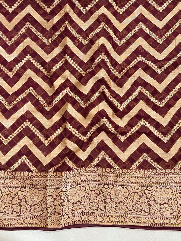 Banarasee Pure Chiffon Saree With Broad Zari Border-Maroon