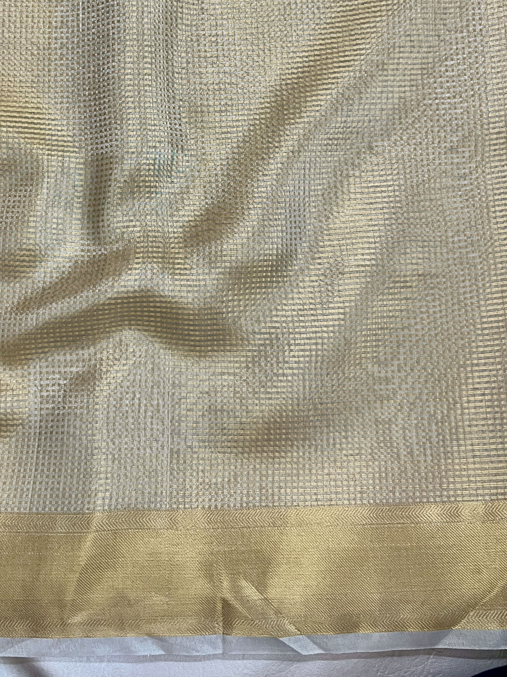Banarasee Tissue Saree With Checks Design & Lace-Gold