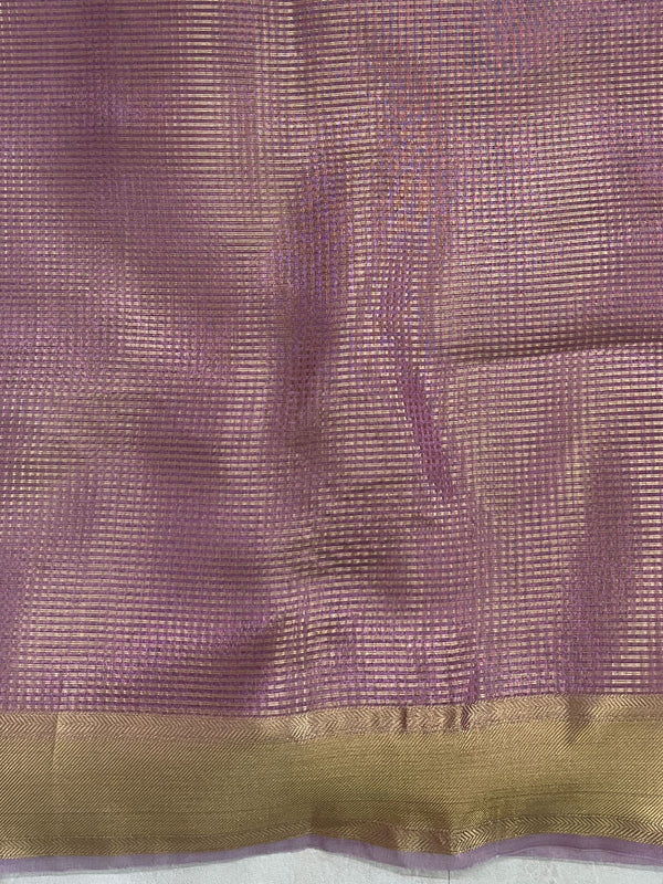 Banarasee Tissue Saree With Checks Design & Lace-Light Pink