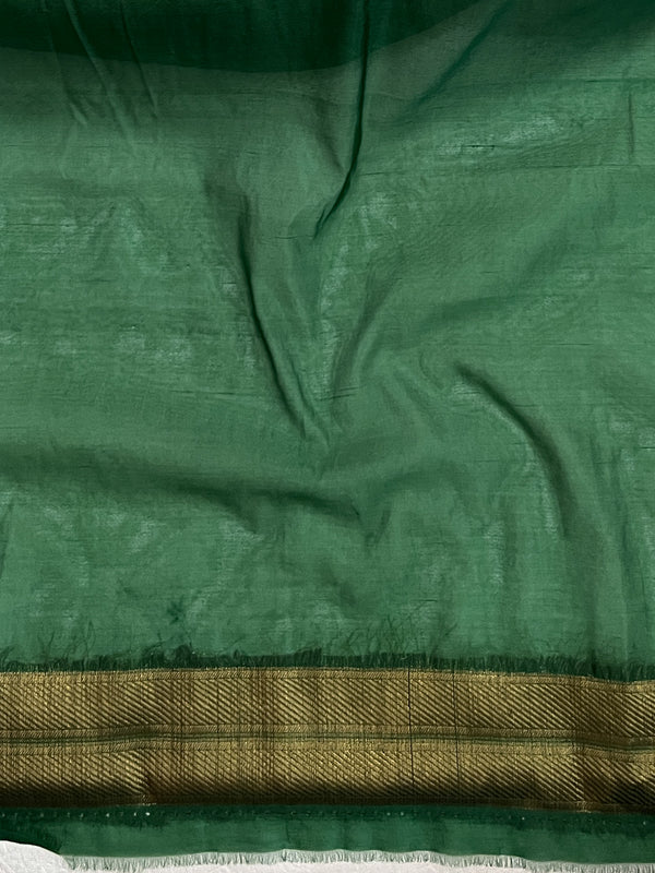Banarasee Handwoven Semi Silk Saree With Zari Jaal Design & Border-Green(Dual Tone)
