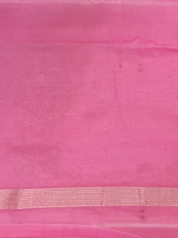 Banarasee Jamdani Cotton Saree With Zari Buti Design & Floral Border-Light Pink