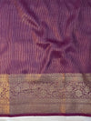 Banarasee Dual Color Pure Linen Saree With Zari Border & Lace-Purple & Light Green