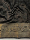 Banarasee Dual Color Pure Linen Saree With Zari Border & Lace-Black & Light Pink