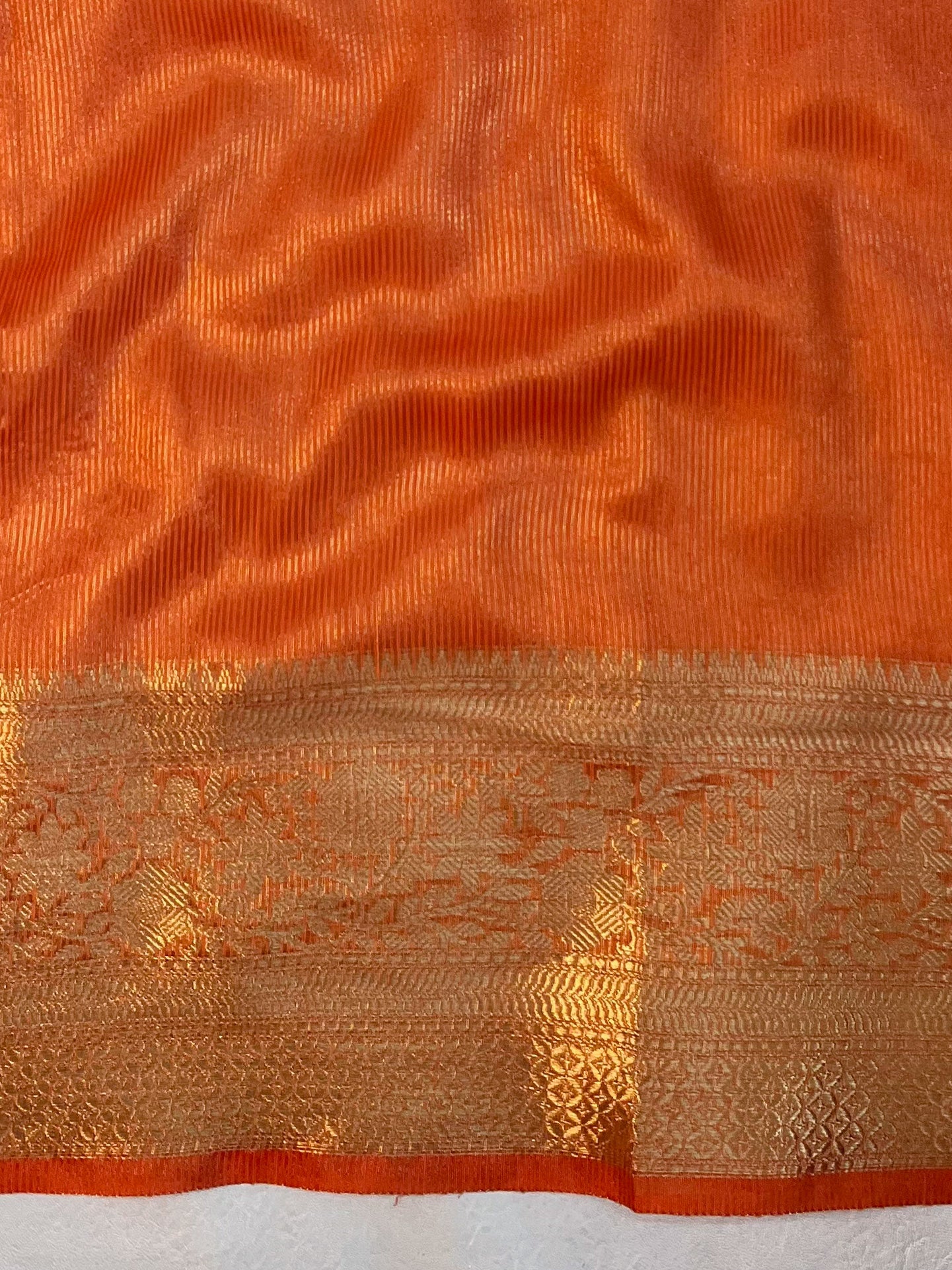 Banarasee Dual Color Pure Linen Saree With Zari Border & Lace-Orange(Dual Tone)