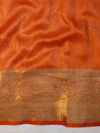 Banarasee Dual Color Pure Linen Saree With Zari Border & Lace-Orange(Dual Tone)
