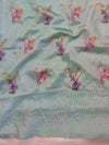 Banarasee Digital Printed Tissue Saree With Lace-Mint Green