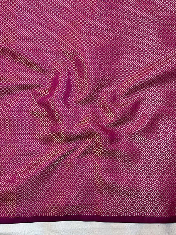 Banarasee Handwoven Semi Silk Saree With Zari Border-Hot Pink