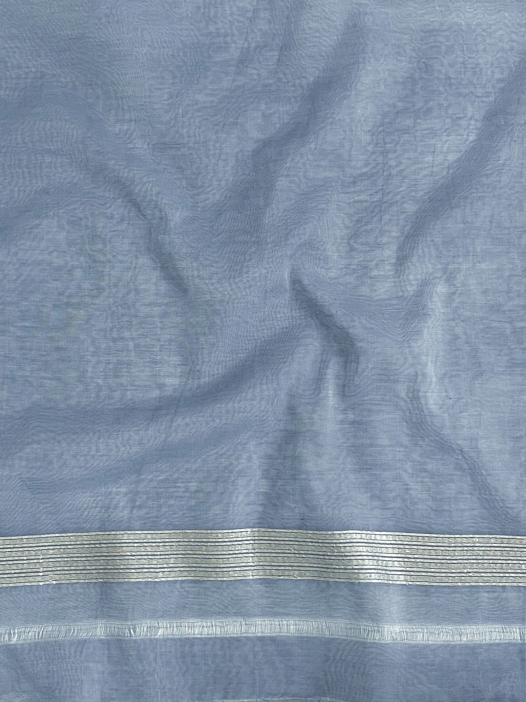 Banarasee Jamdani Cotton Saree With Zari Buti Design & Floral Border-Light Blue